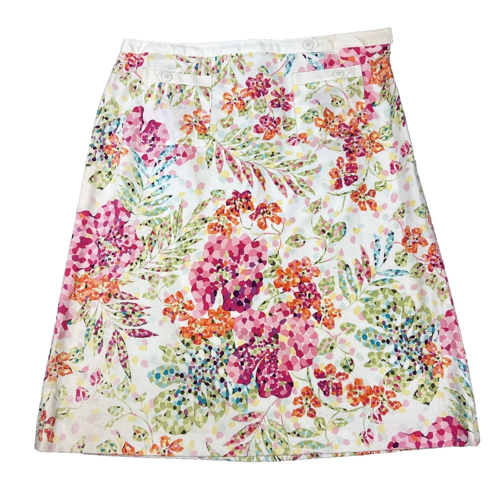 Talbots Women's 10 Colorful A‎ Line Floral Side Zip Cotton Skirt Made in USA